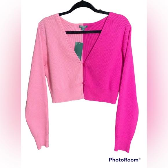 wild fable Sweaters - wild fable Cropped Cardigan Pink Spliced Lightweight Women’s Plus Size XXL NEW